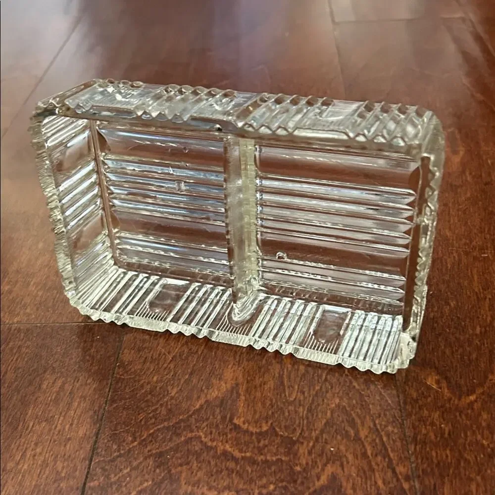 Vintage Clear Glass Jewelry Box or Catch All, Divided into Two Compartments,
